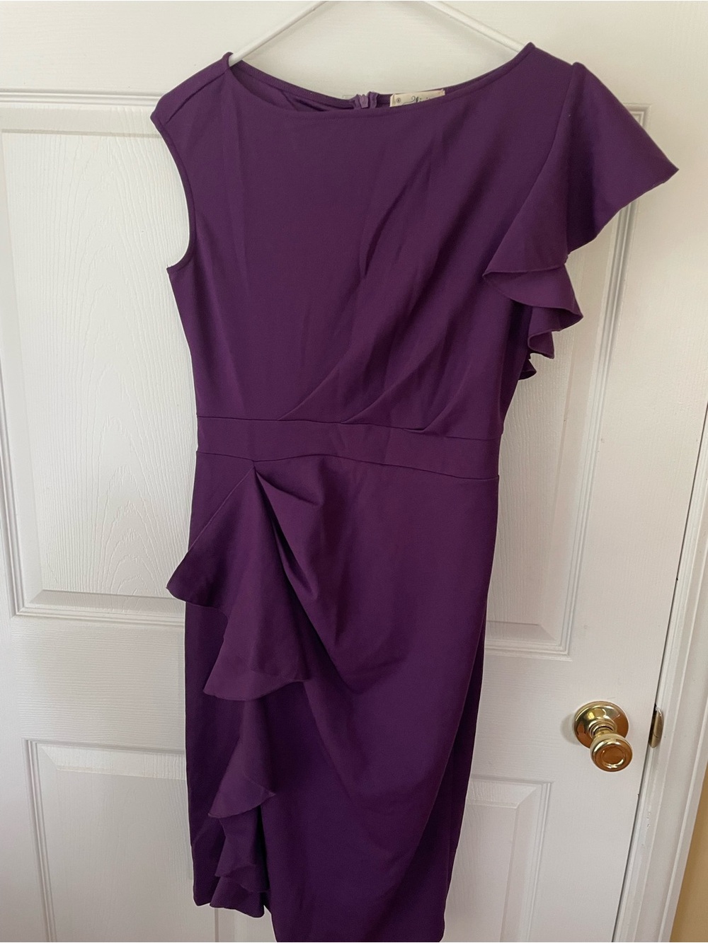 Alivize Purple Ruffle Cocktail Dress Medium Aubergine Wedding Guest Midi